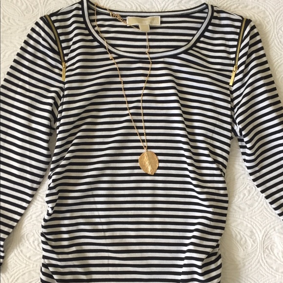 SOLD Michael Kors Black&White Striped Zipper Shirt - Picture 2 of 8